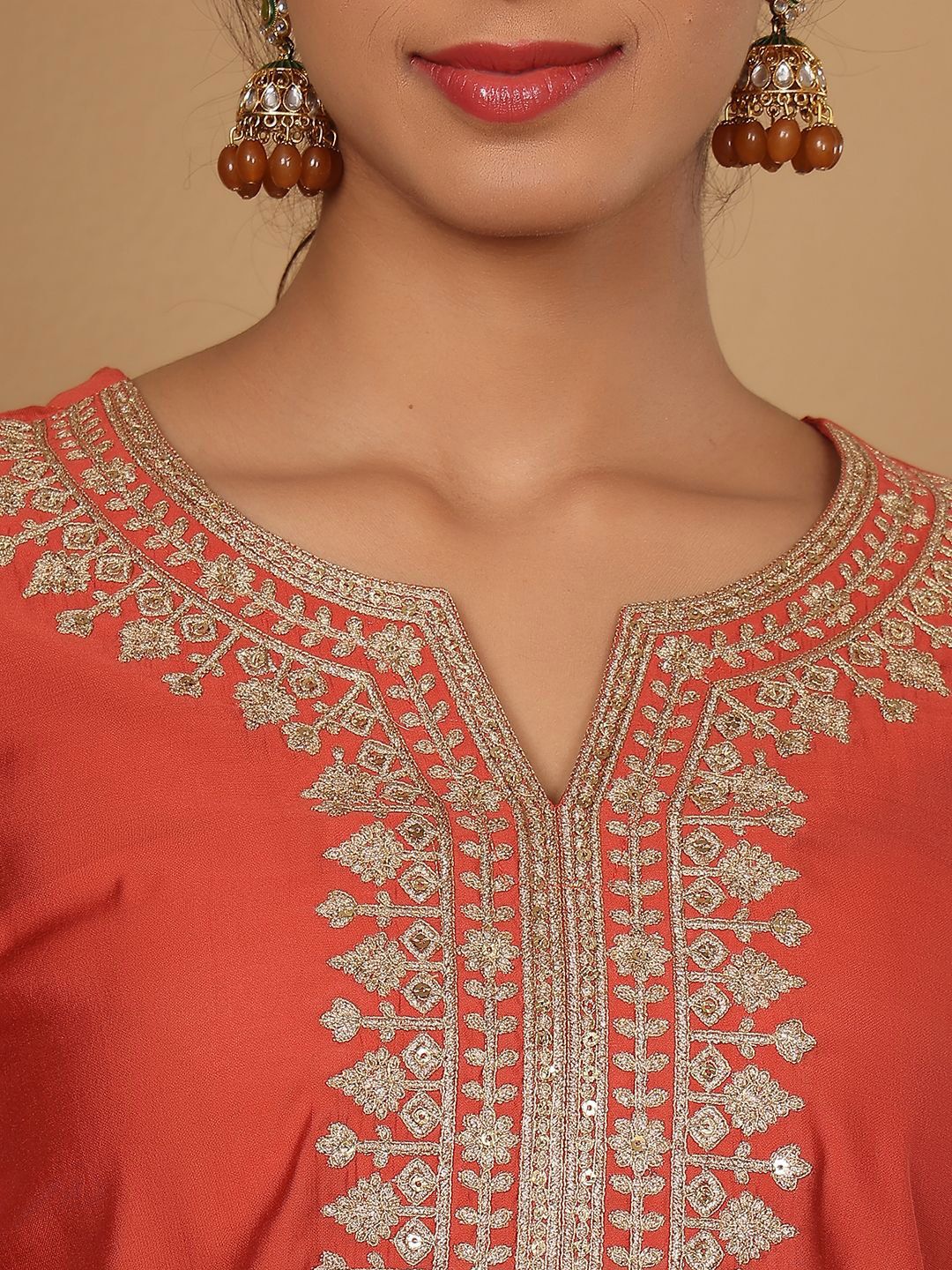 Dhiyona VA Women'sYoke Design Zari Embroidered Sequinned Kurta with Trousers & Dupatta