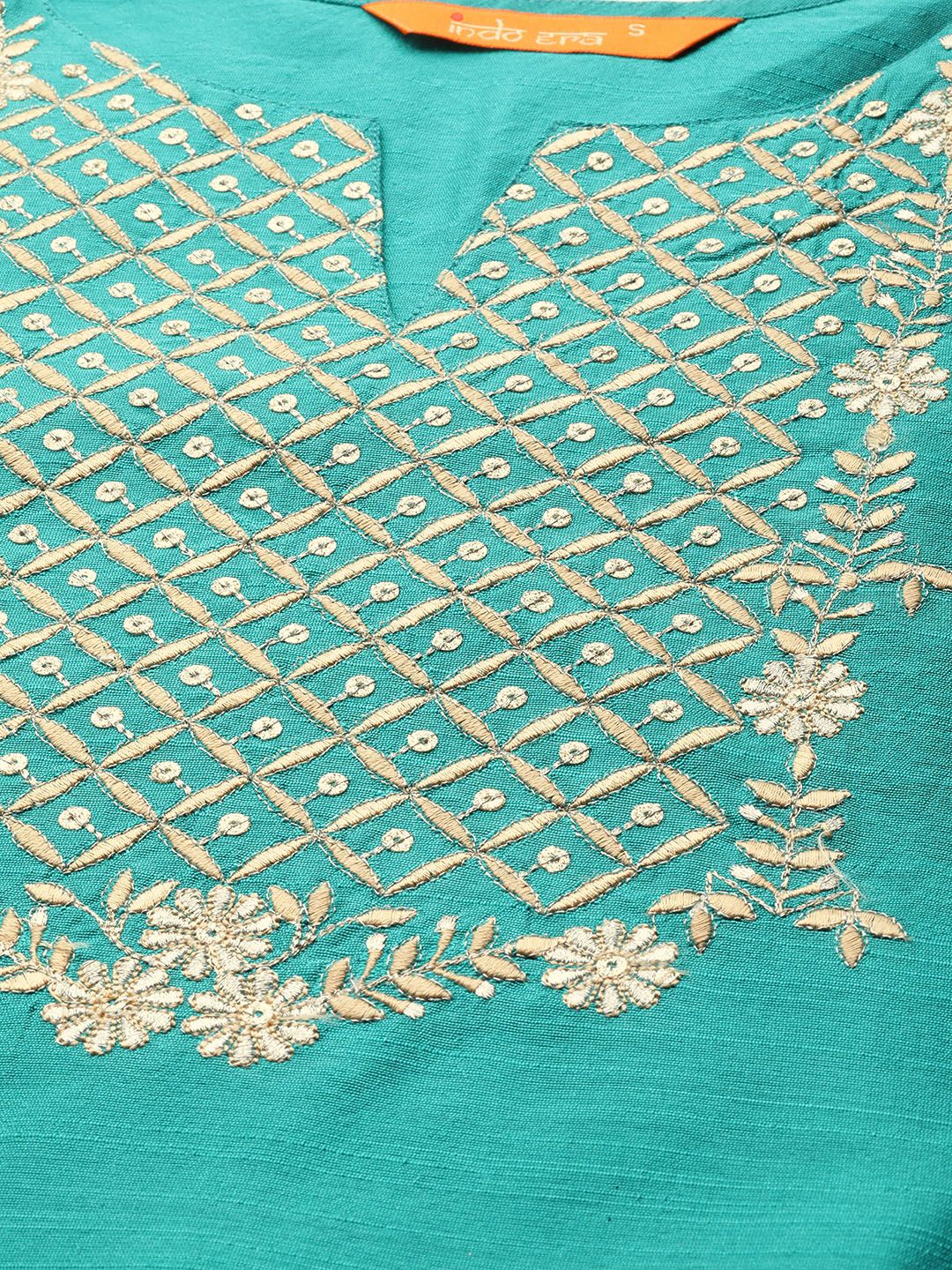 Dhiyona IE Women Sea Green Yoke Design Thread Work Floral Chanderi Silk Chanderi Silk Kurta