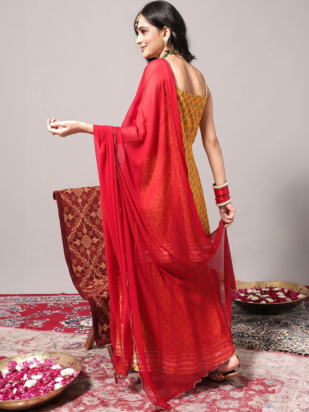Dhiyona VA Women'sEthnic Motifs Printed Gotta Patti A-Line Kurta & Sharara With Dupatta