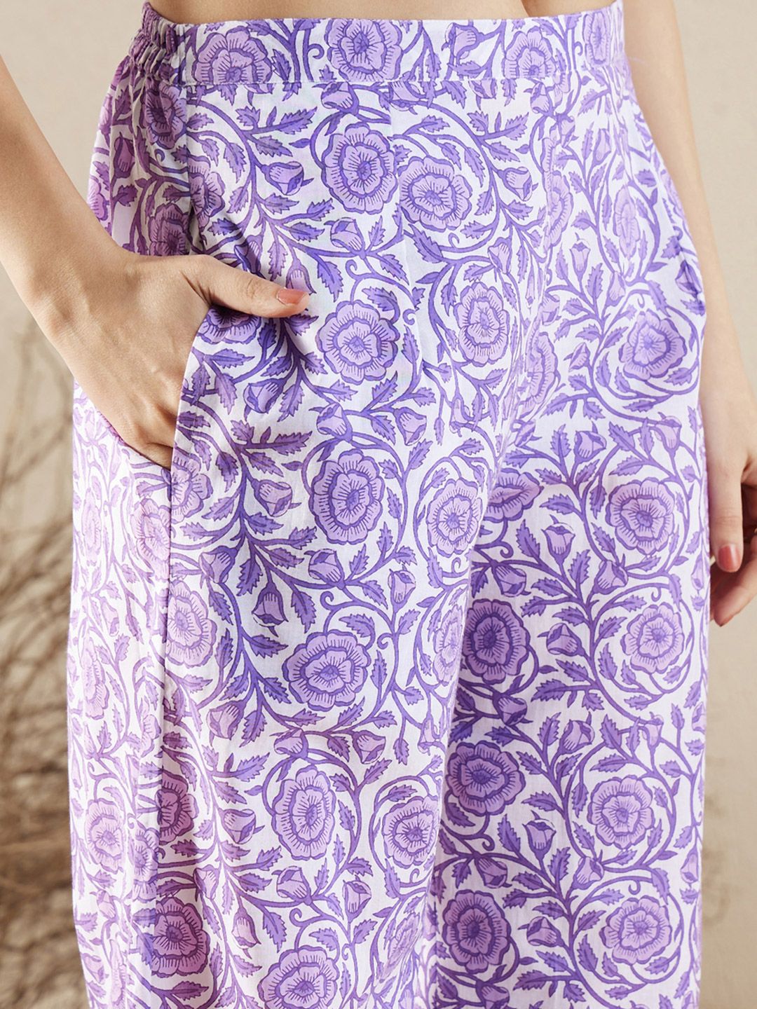 Dhiyona IE Women Floral Printed Panelled Pure Cotton Kurta with Palazzos & With Dupatta