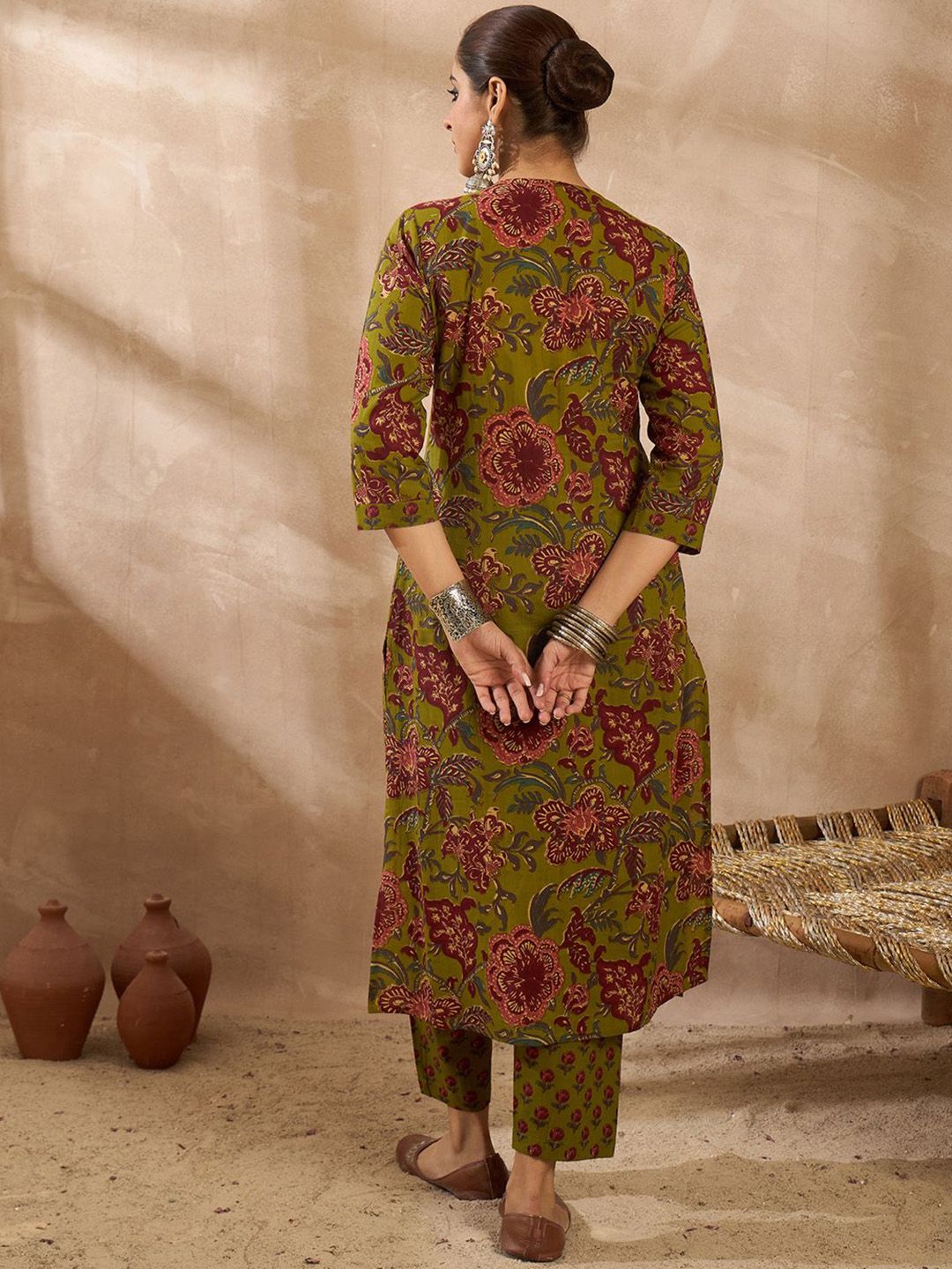 Dhiyona IE Floral Printed Cotton A-Line Tunic With Trousers Co-Ords
