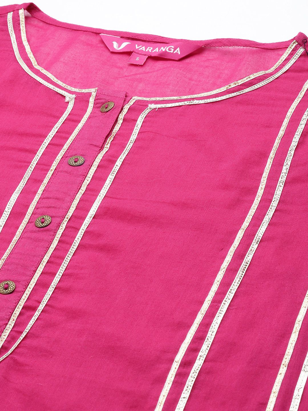 Dhiyona VA Women's Pink Yoke Design Pleated Gotta Patti Cotton Kurta with Palazzos & Dupatta