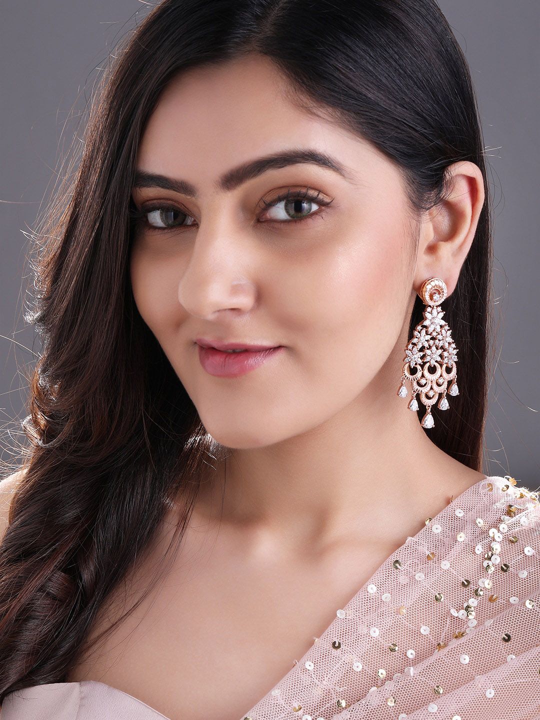 Dhiyona RJ Women's 18K Rose Gold & Gold-Toned Cubic Zirconia Stone Cascading Floral Chandelier Earring