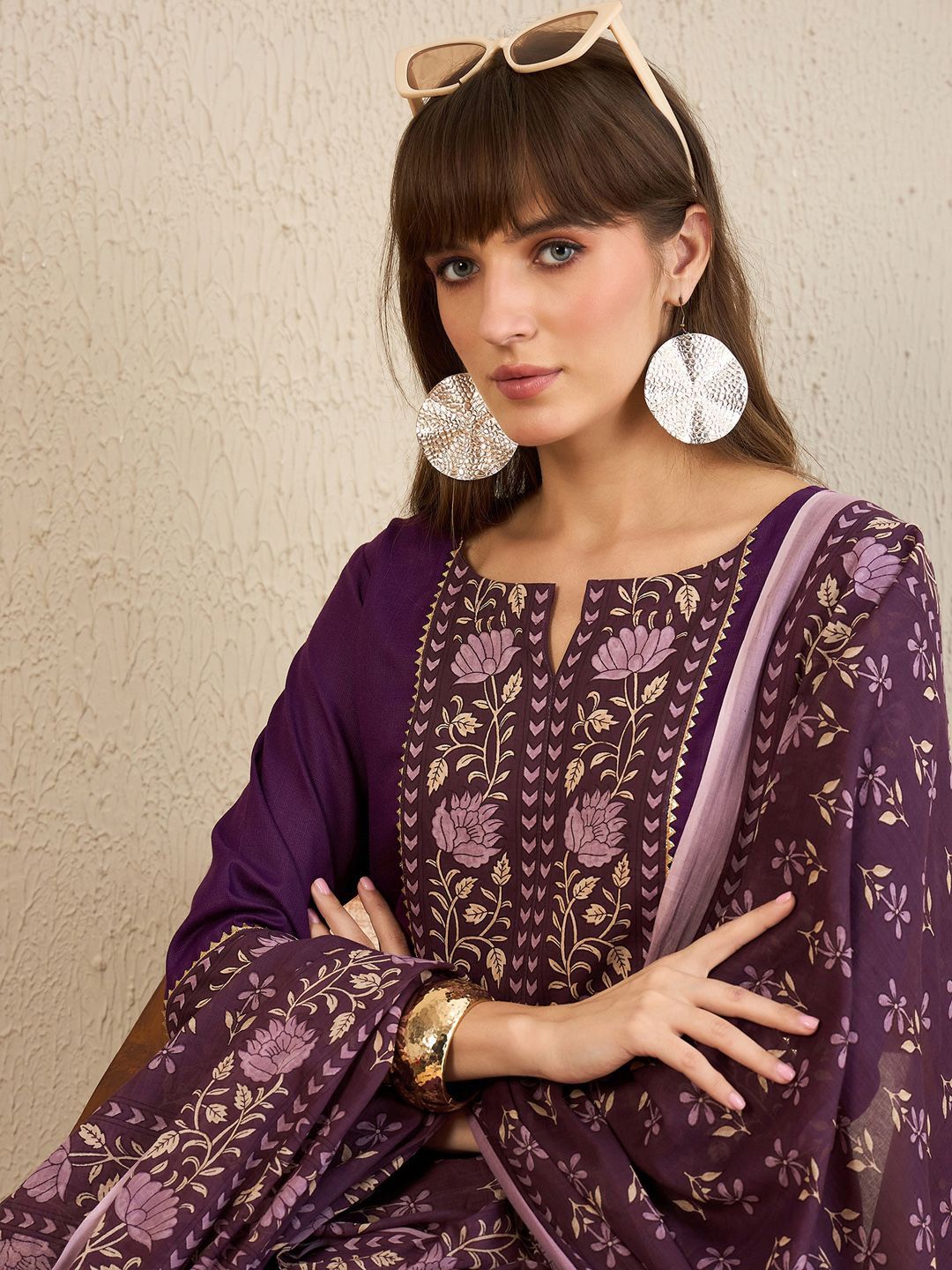 Dhiyona IE Floral Yoke Design Gotta Patti Pure Cotton Straight Kurta With Salwar & Dupatta
