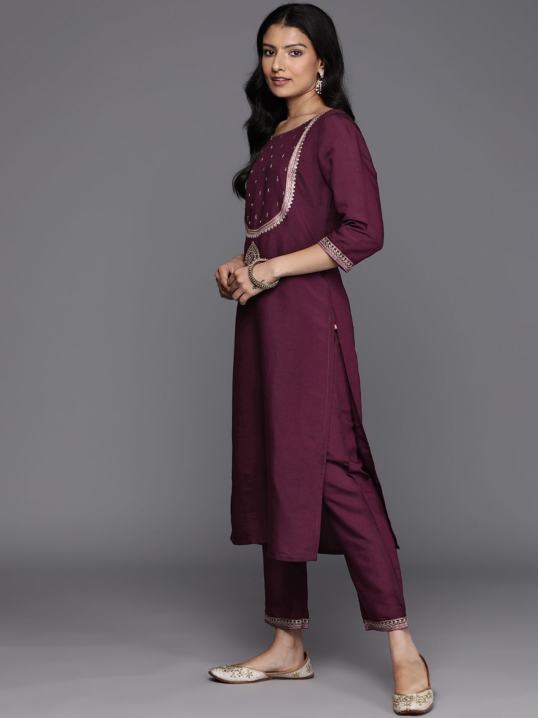 Dhiyona VA Women'sEthnic Motifs Embroidered Kurta With Trousers & Dupatta