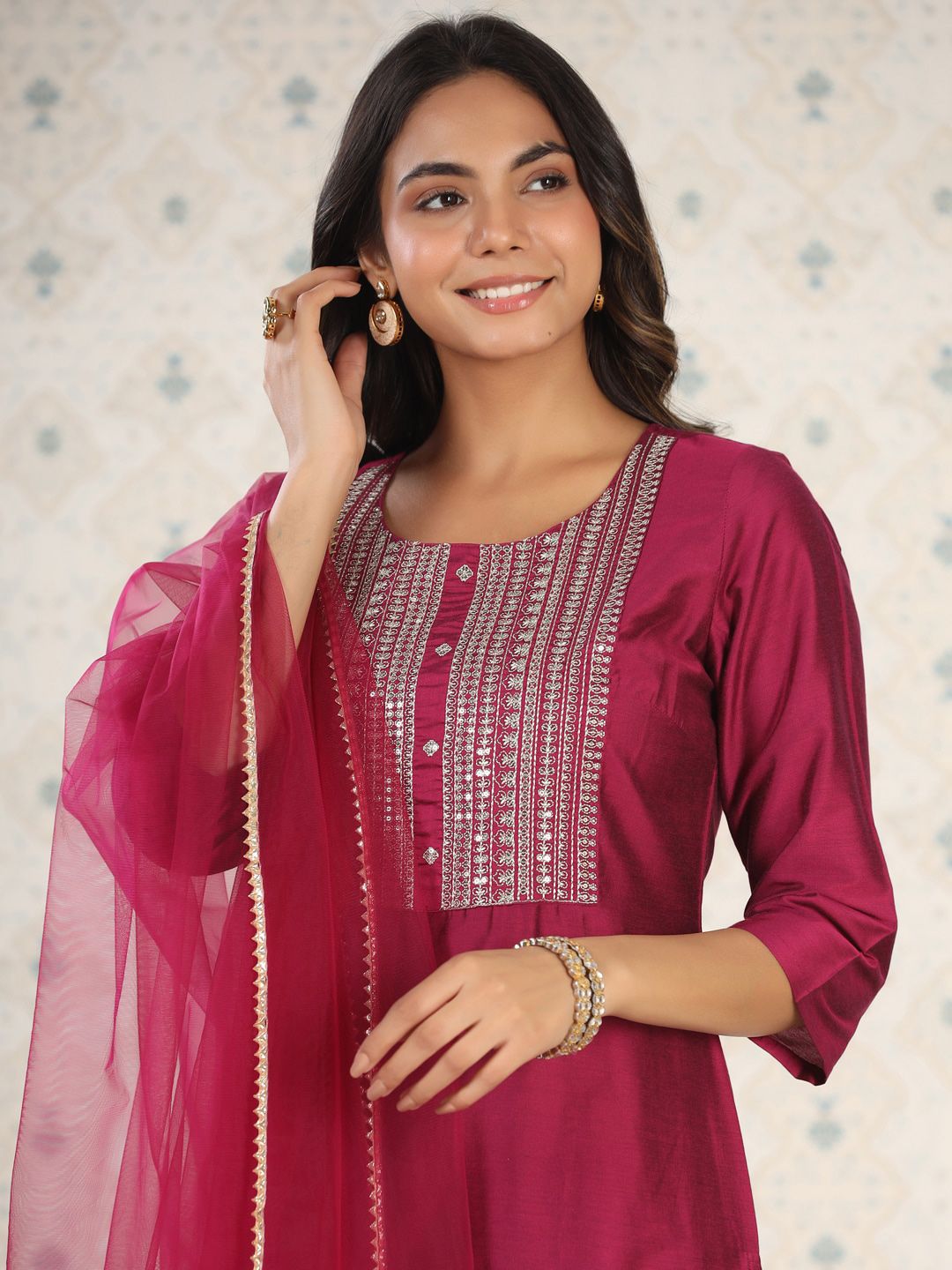 Dhiyona OD Ethnic Motifs Yoke Design Straight Kurta With Trousers & Dupatta