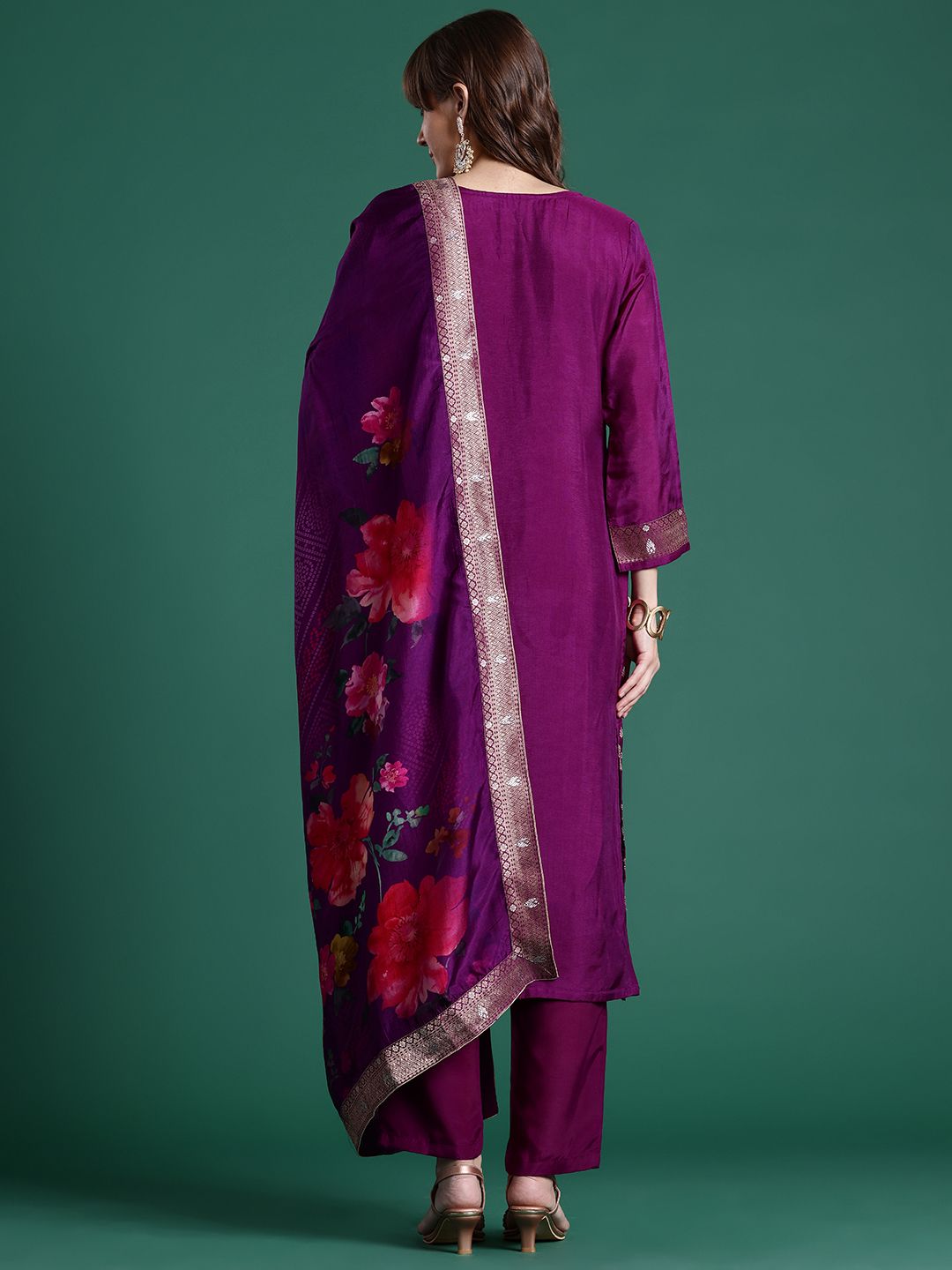 Dhiyona IE Embroidered Regular Kurta With Trousers & Dupatta