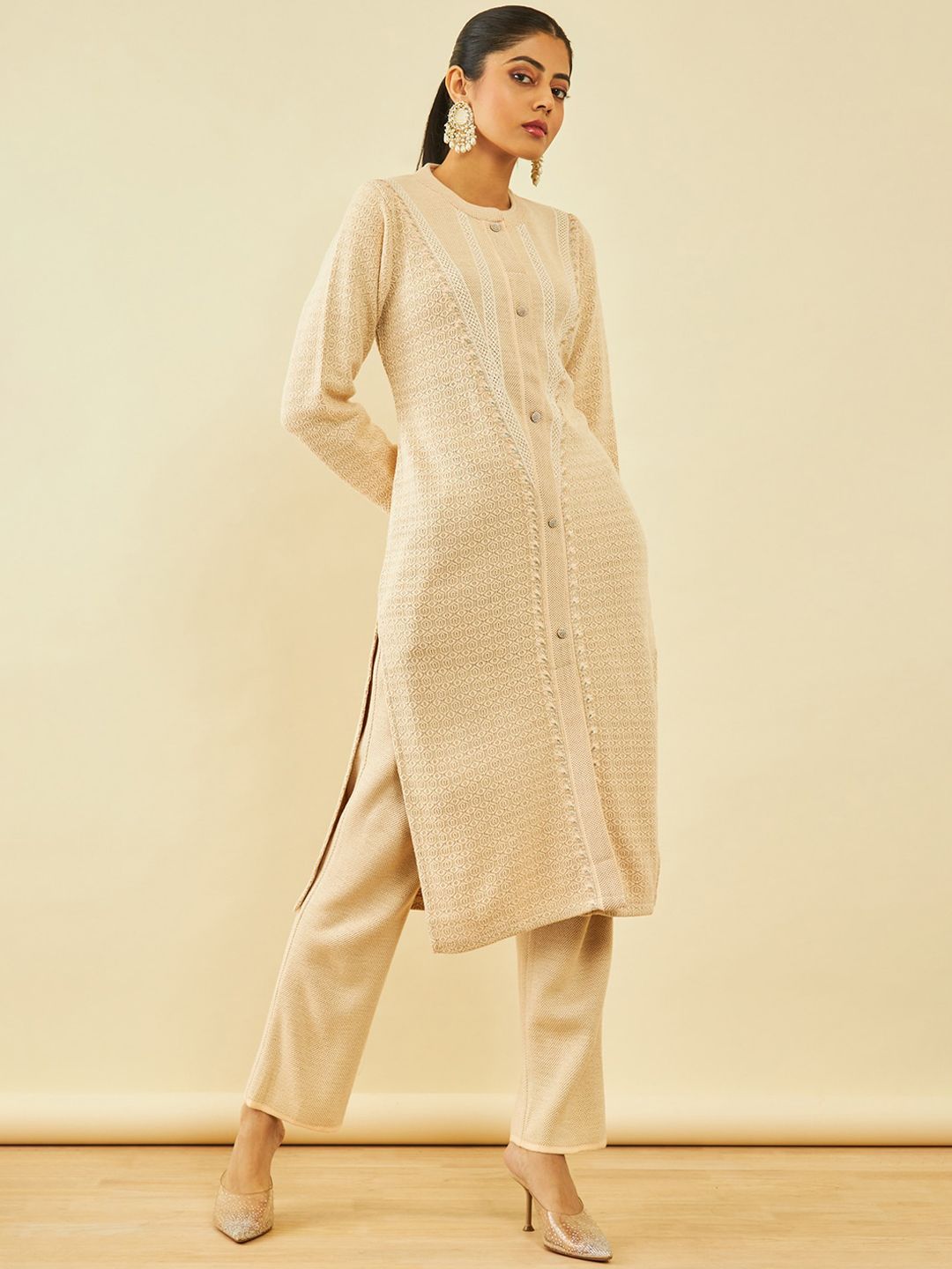 Dhiyona SO Women's Ethnic Motifs Woven Design Regular Kurta with Trousers