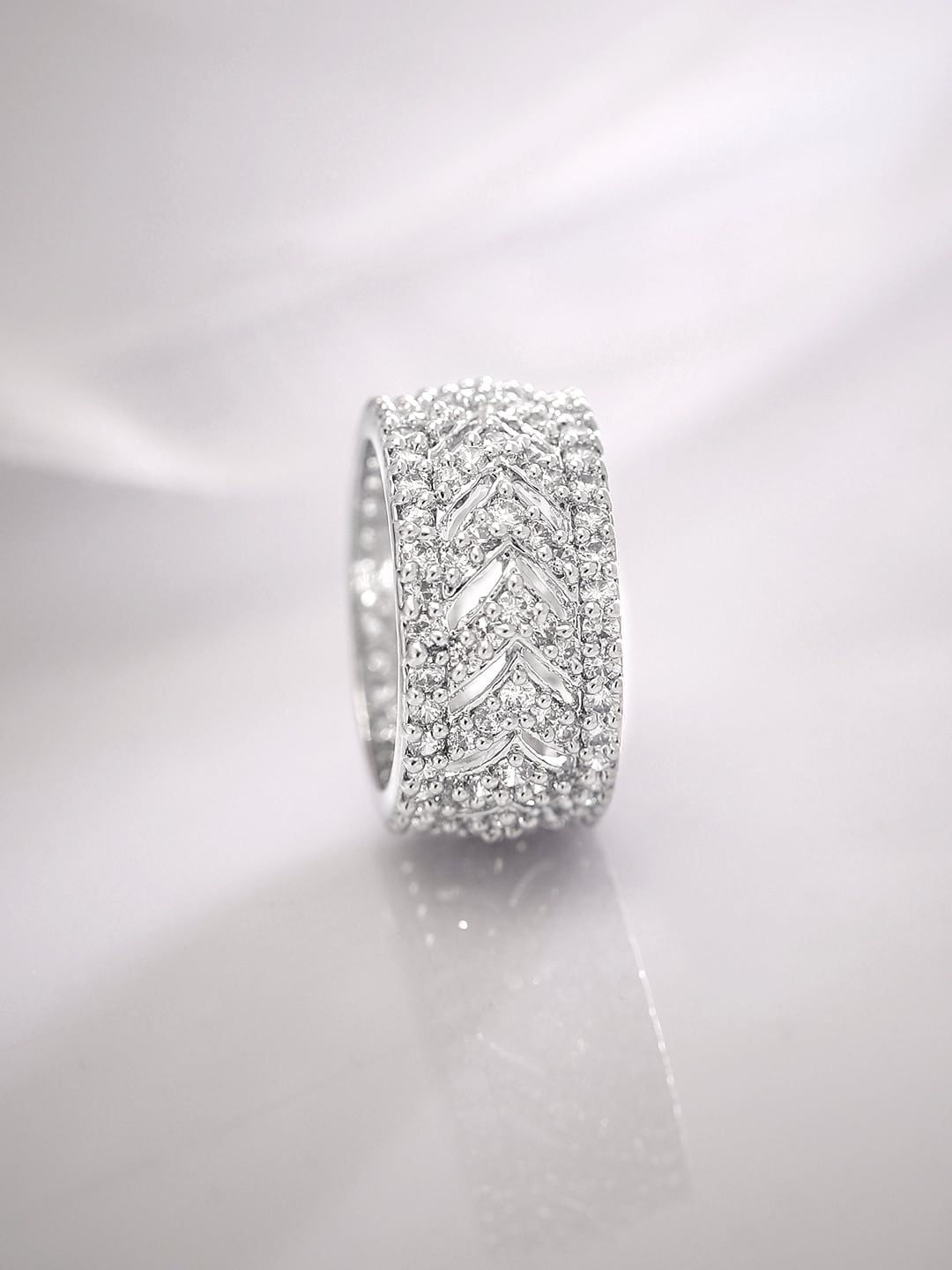 Dhiyona RJ Women's Rhodium Plated High Quality Cubic Zirconia Studded Finger Ring