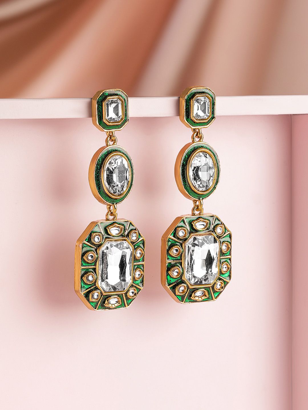 Dhiyona RJ Women's 22KT Gold-Plated Geometric Kundan Studded Drop Earrings