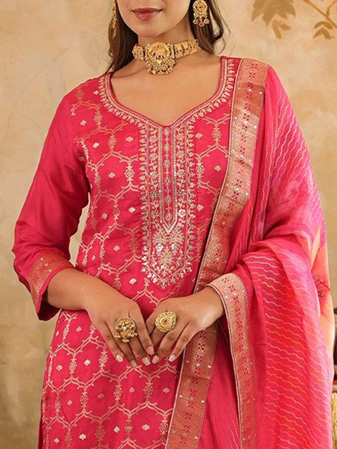 Dhiyona IE Women's Women Ethnic Motifs Embroidered Kurta with Trousers & Dupatta