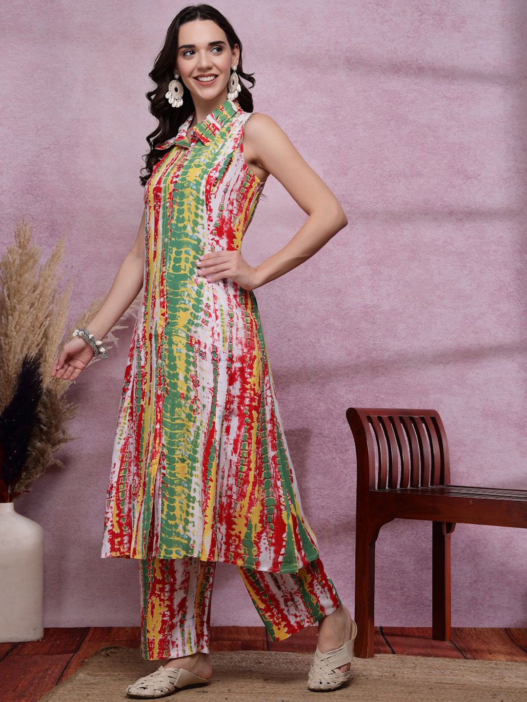 Dhiyona SN Women's Printed Shirt Collar Kurta With Trousers Set