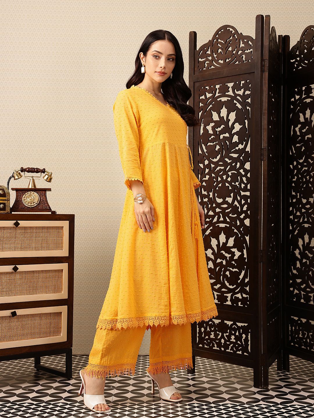 Dhiyona PD Women Angrakha Pure Cotton Jashn Kurta with Palazzos & Dupatta