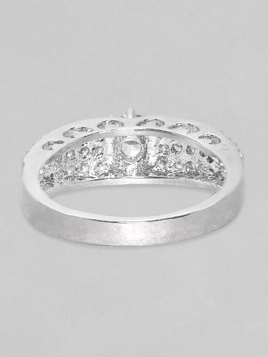 Dhiyona RJ Women's Rhodium-Plated CZ-Studded Finger Ring