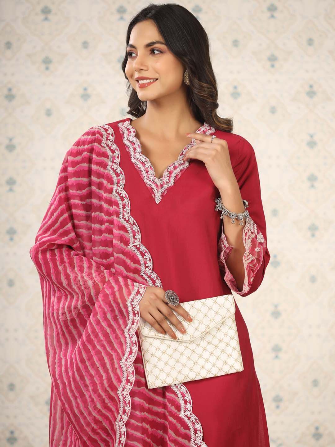 Dhiyona OD Women Ethnic Motifs Yoke Design Regular Thread Work Kurta with Trousers & With