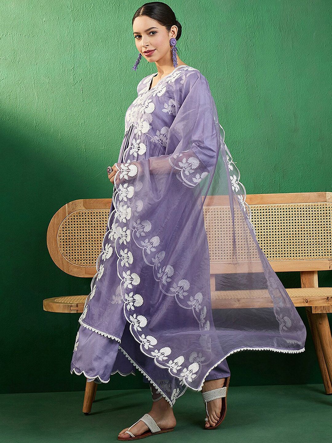 Dhiyona SN Women's Alia Cut Embroidered A-Line Kurta With Trouser & Dupatta