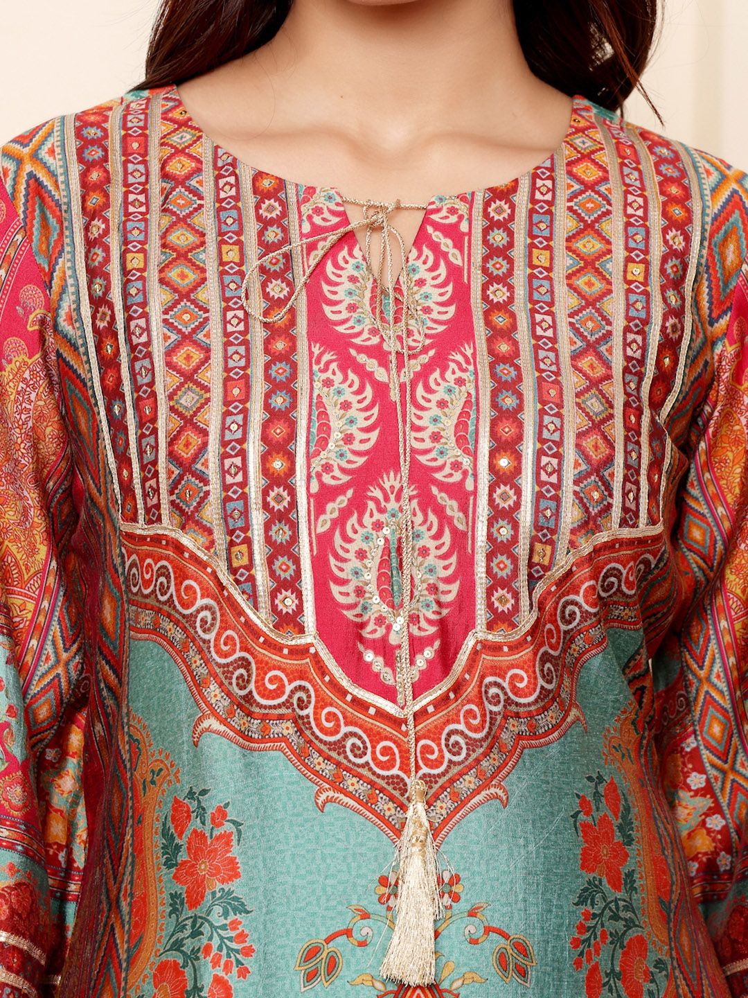 Dhiyona VA Women'sEthnic Motifs Printed Chanderi Silk Kurta With Trousers And Dupatta