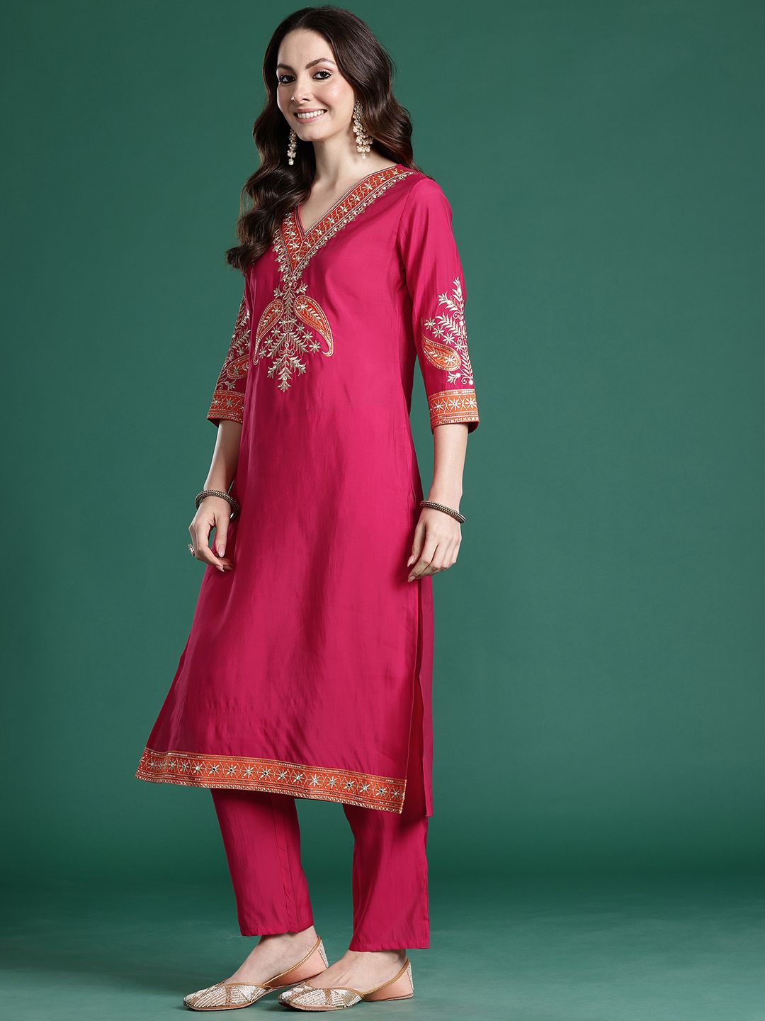 Ethnic Motifs Regular Kurta with Trousers & Dupatta