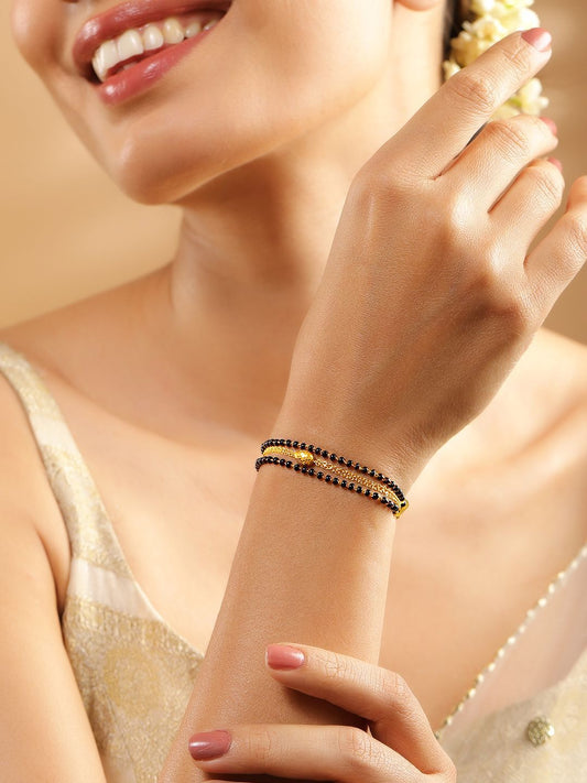 Dhiyona RJ Women's 18K Gold-Plated Black Beaded & Golden Chain Mangalsutra Bracelet