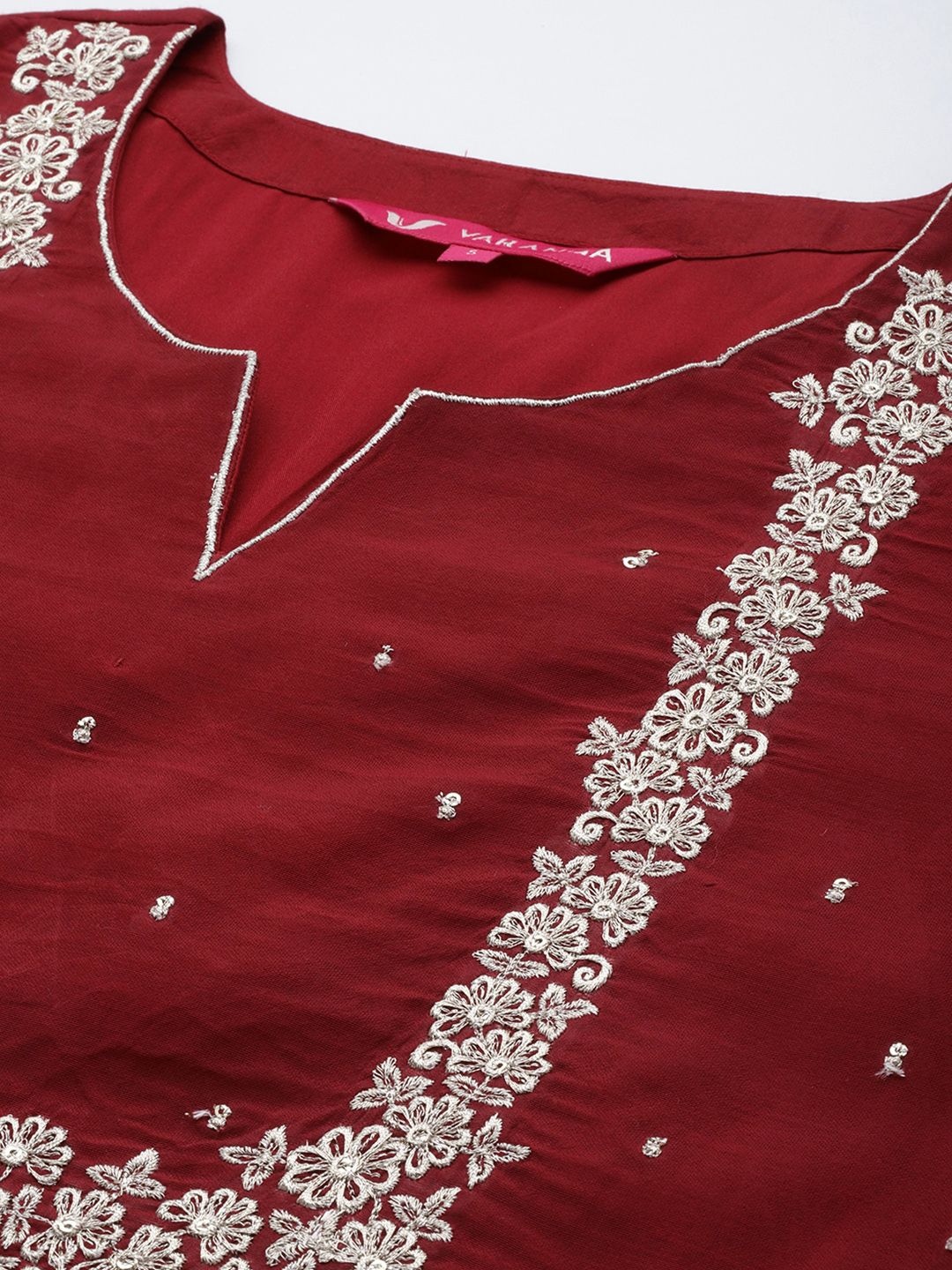 Dhiyona VA Women's Maroon Ethnic Motifs Embroidered Kurta with Trousers & With Dupatta