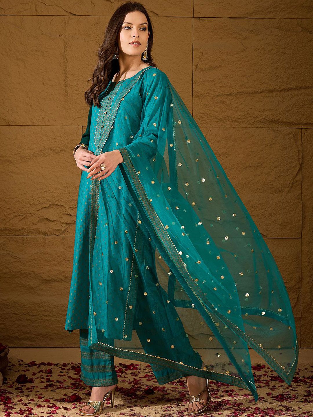 Dhiyona PD Women Ethnic Motifs Printed Straight Kurta & Palazzo With Dupatta