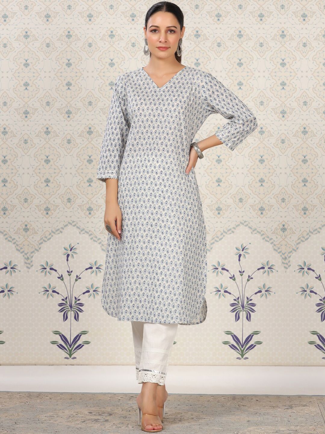 Dhiyona OD Floral Printed Straight Pure Cotton Kurta