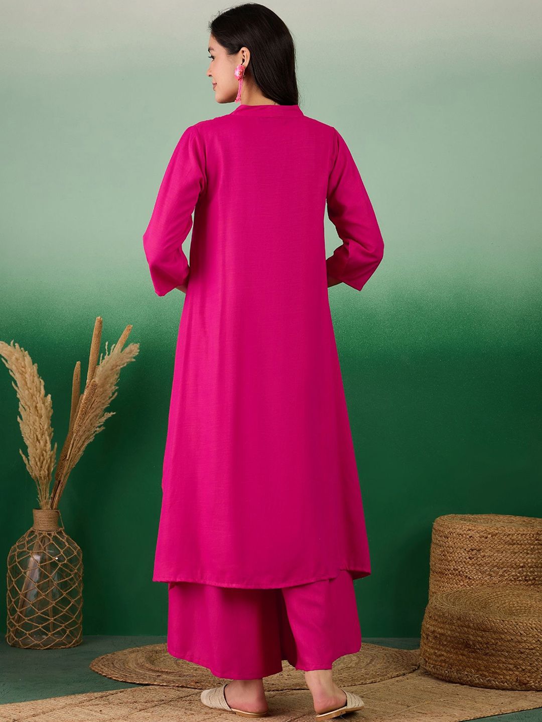 Dhiyona SN Women's Mandarin Collar A-Line Kurta With Palazzo