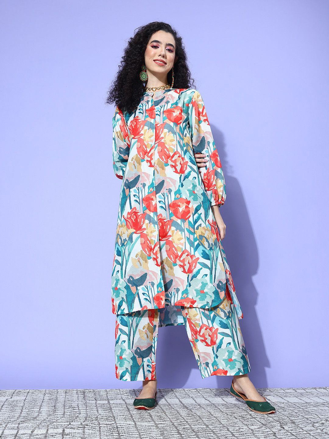 Dhiyona VA Women's Floral Printed Regular Kurta with Palazzos