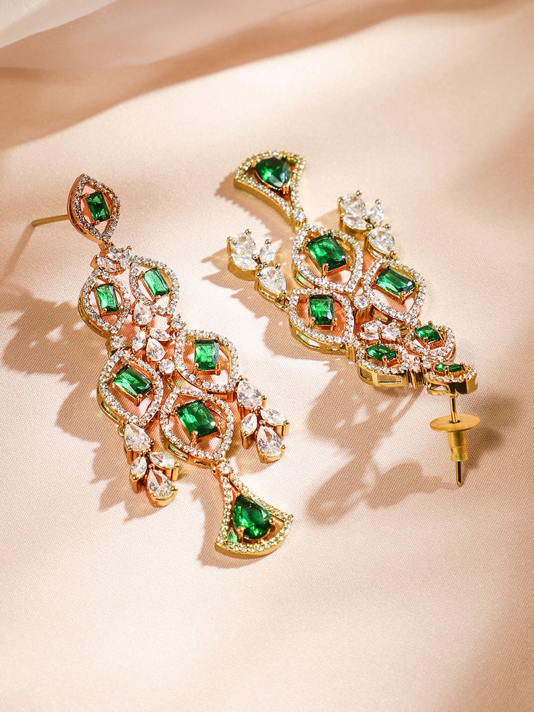 Dhiyona RJ Women's 24K Gold Plated Emerald & Cubic Zirconia Studded Jewelry Set