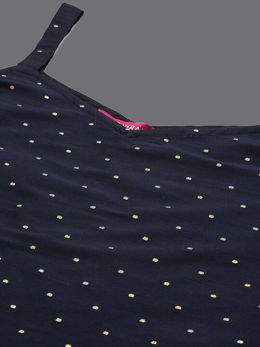 Dhiyona VA Women's Navy Blue Printed Kurta with Trousers & Dupatta