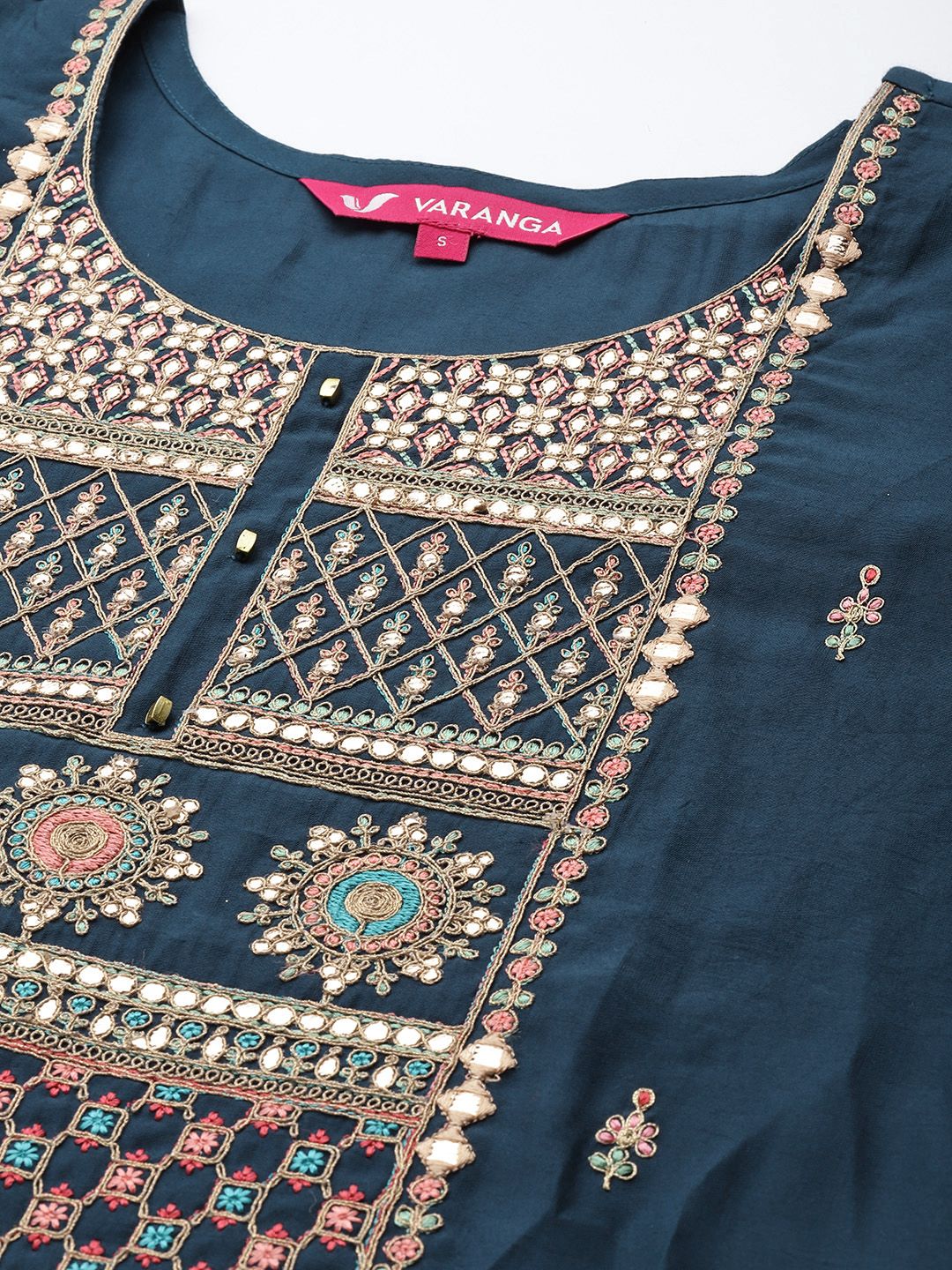 Dhiyona VA Women's Teal Ethnic Motifs Embroidered Kurta with Trousers & With Dupatta