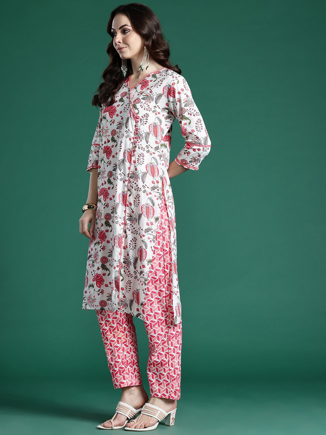 Dhiyona IE Floral Printed Pure Cotton Kurta with Trousers & Dupatta
