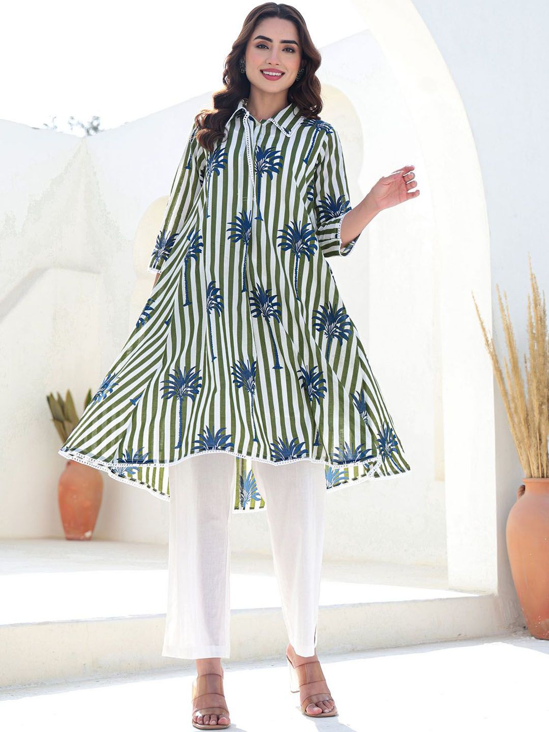 Dhiyona IE Printed Pure Cotton A-Line Tunic & Trousers Co-Ord Set
