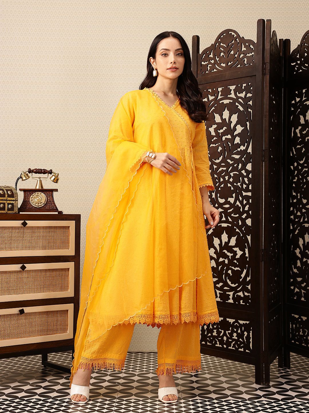 Dhiyona PD Women Angrakha Pure Cotton Jashn Kurta with Palazzos & Dupatta