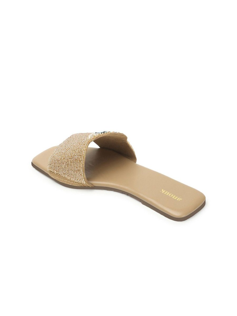 Dhiyona AK Beige Embellished Evil Eye Classic Open Toe Flats