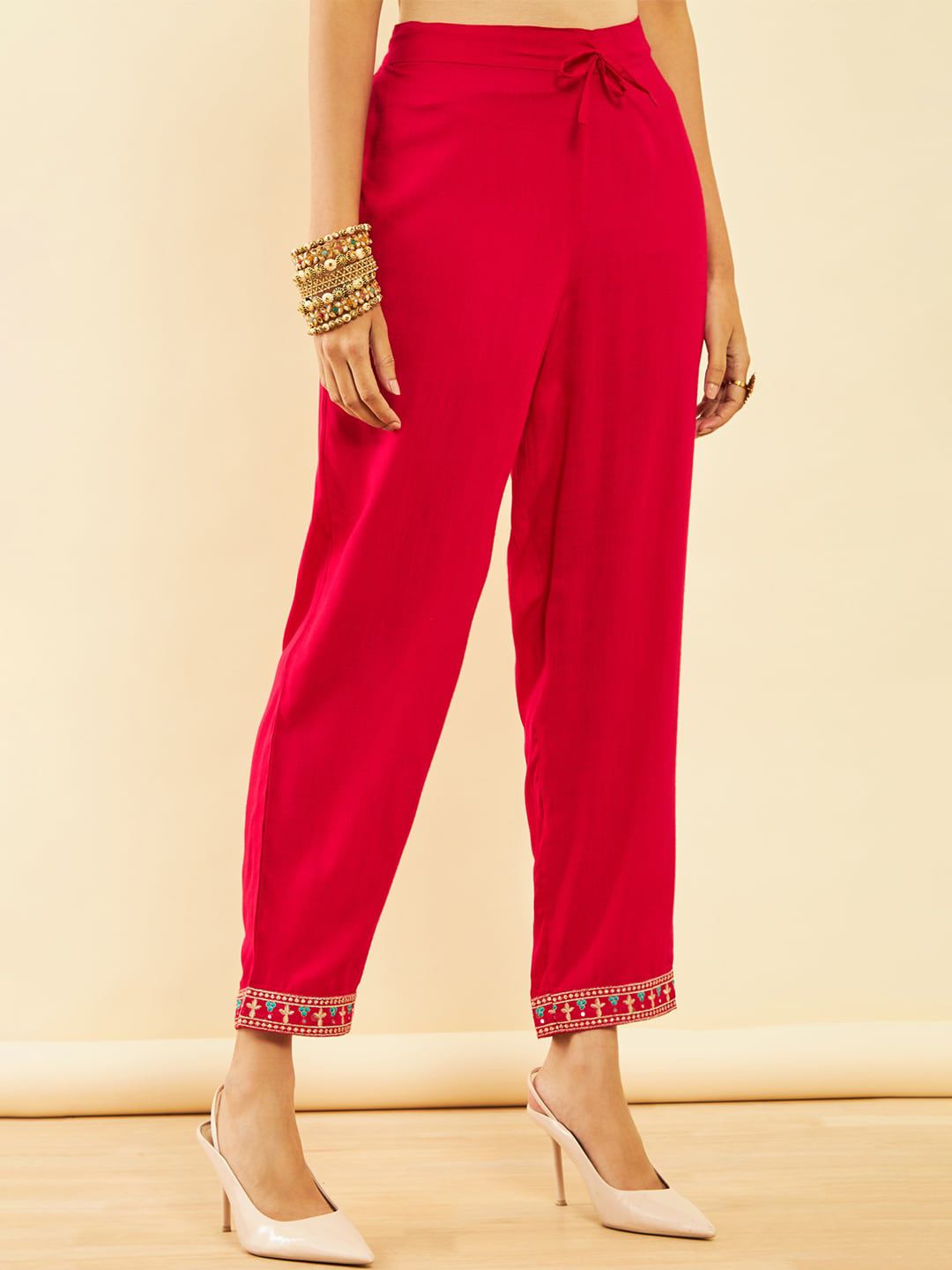 Dhiyona SO Women's Alina Cut Fuchsia Ethnic Motifs Embroidered Pleated Sequinned Kurta With Trousers & Dupatta