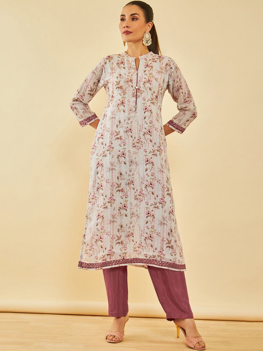 Dhiyona SO Women's Floral Printed Regular Kurta with Trousers & With Dupatta