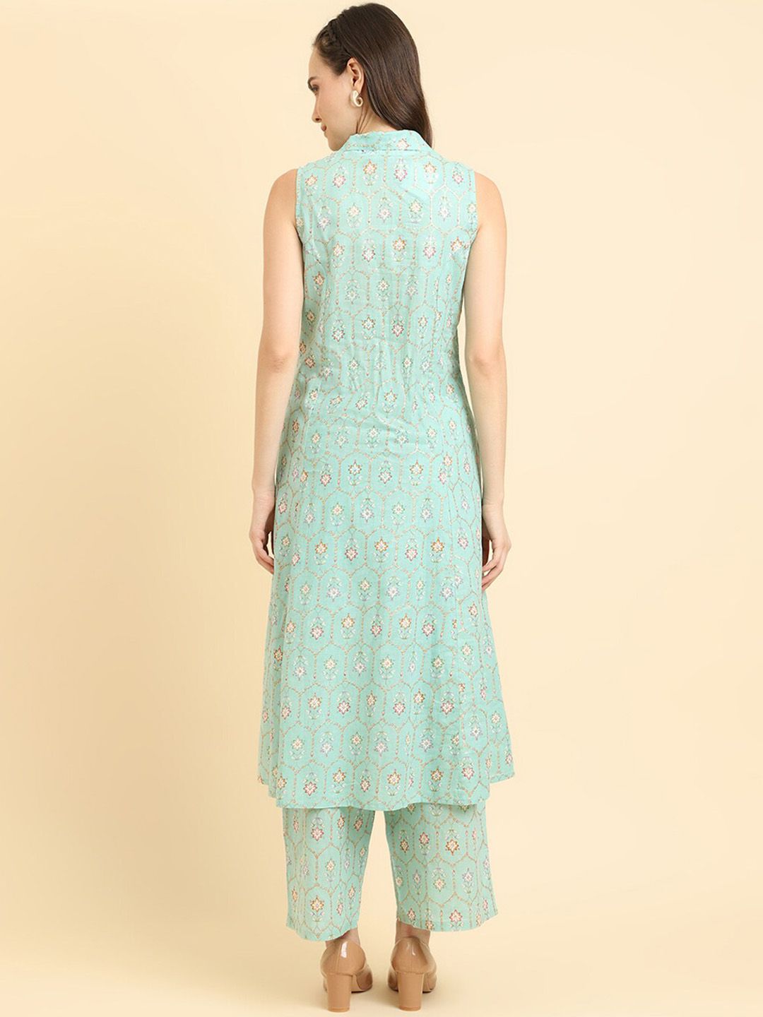 Dhiyona VA Women'sBlue Floral Printed Regular Kurta with Palazzos