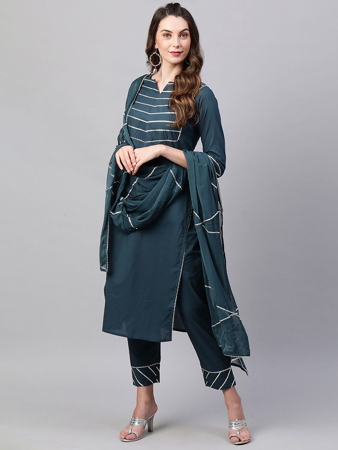 Women Gotta Patti Pure Cotton Kurta With Palazzos & Dupatta