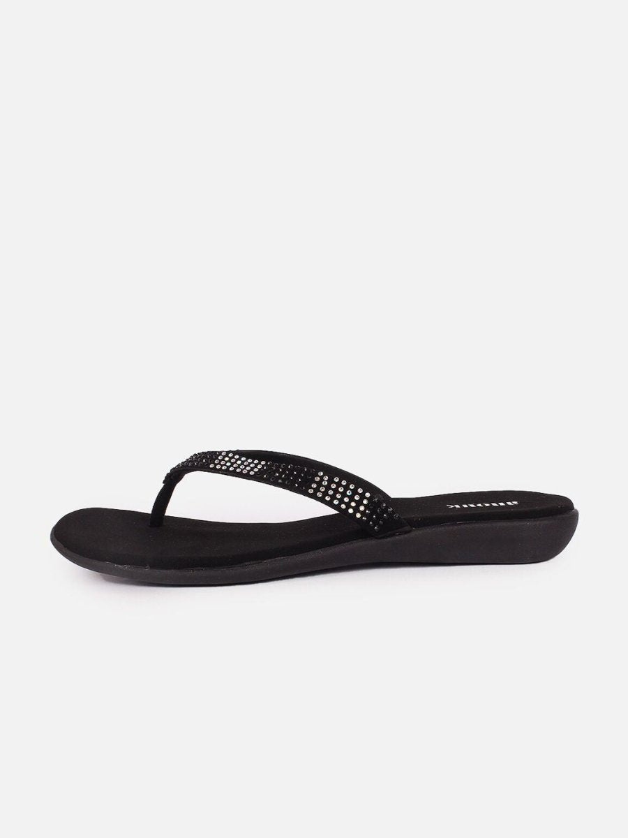 Dhiyona AK Black Embellished Open Toe Flats