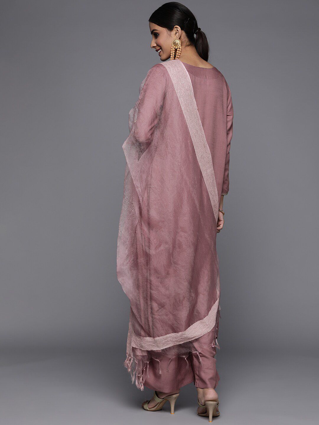 Dhiyona VA Women'sGeometric Embroidered A-Line Kurta with Palazzos & With Dupatta
