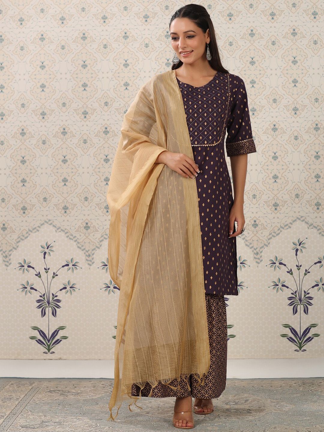 Dhiyona OD Ethnic Motifs Printed Regular Gotta Patti Pure Cotton Kurta with