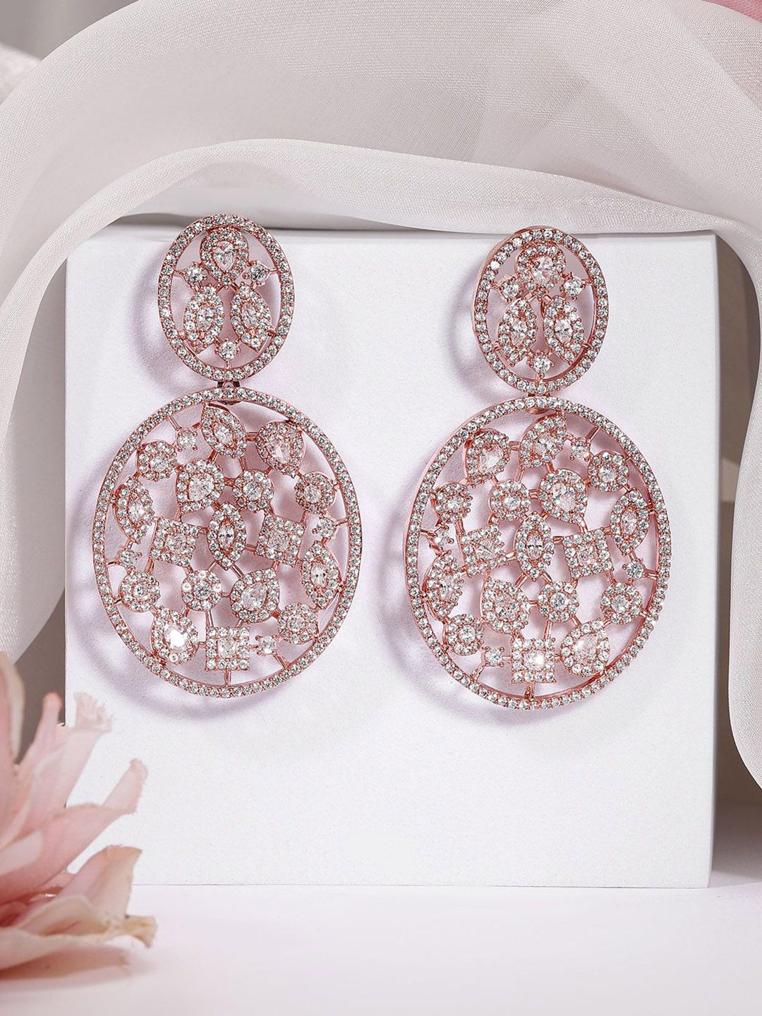 Dhiyona RJ Women's 18K Rose Gold-Plated White Cubic Zirconia Studded Premium Drop Earrings