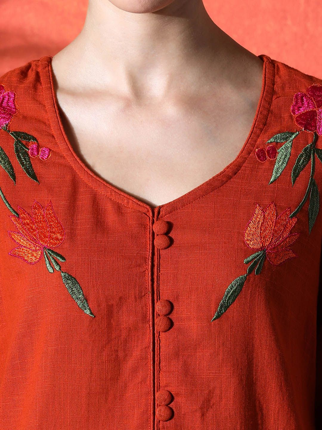 Dhiyona SN Women's Embroidered A-Line 100% Cotton Kurta & Trousers Kurta Set