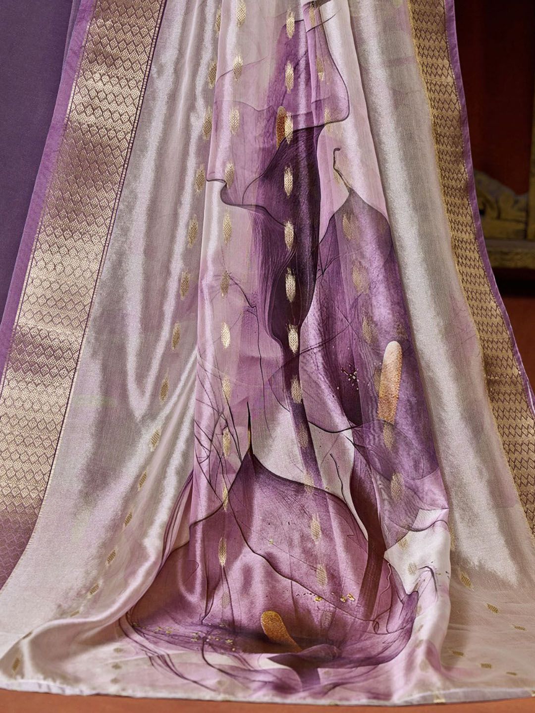 Dhiyona SN Women's Purple Floral Embroidered Cotton Silk Anarkali Kurta With Trousers And Dupatta