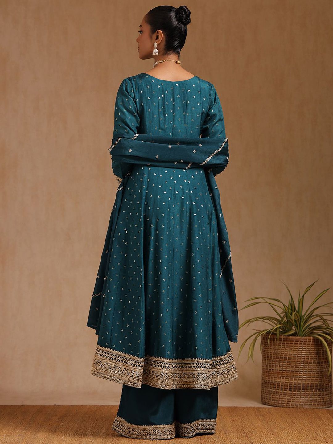 Dhiyona SO Women's Women Floral Sequinned Regular Zardozi Anarkali Suit with Palazzos & Dupatta
