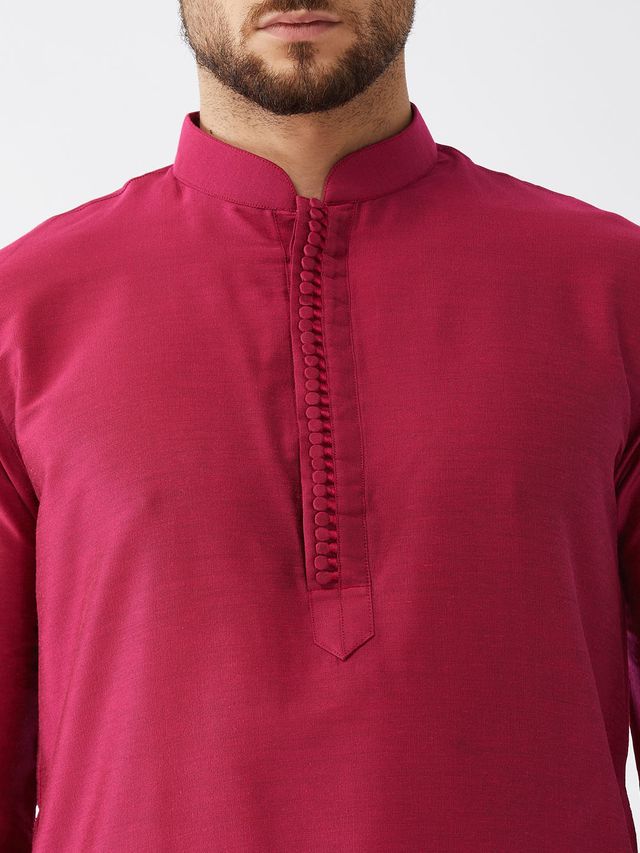 Men's Pink Viscose Blend Straight Kurta and Dhoti Set