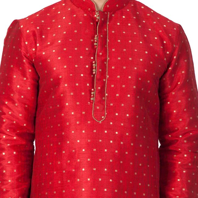 Men's Maroon Silk Blend Straight Kurta Pyjama Set