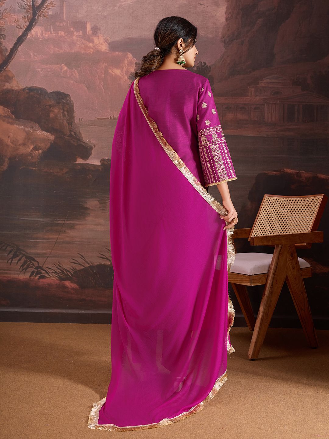 Dhiyona PD Women Ethnic Motifs Embroidered Kurta With Trouser And Dupatta