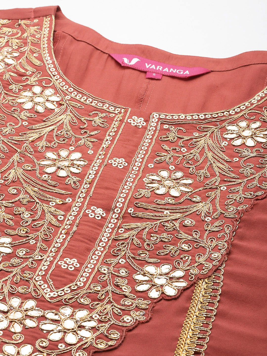 Dhiyona VA Women'sFloral Embroidered Panelled Sequinned Kurta with Trousers & Dupatta